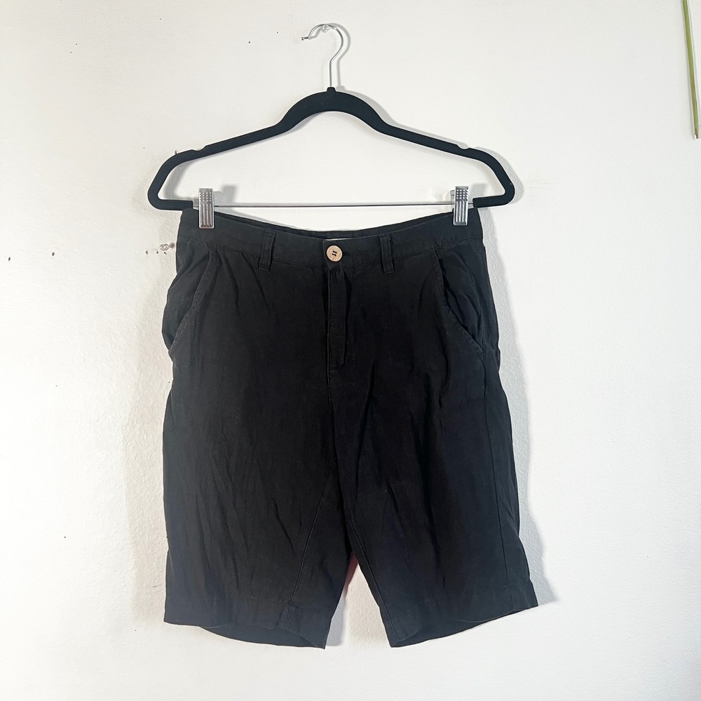 Free Line Athens 100% Linen Shorts Mens 28 Black Summer Luxury‎